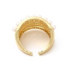 Clear Cubic Zirconia Multi Line Open Cuff Ring with Plastic Pearl Beaded RJEW-I092-12G-3