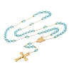 Ion Plating(IP) Crucifix Cross 304 Stainless Steel Rosary Bead Necklaces NJEW-M075-03G-05-1