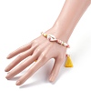 Natual Shell with Evil Eye & Pearl Braided Bead Bracelet BJEW-TA00049-01-3