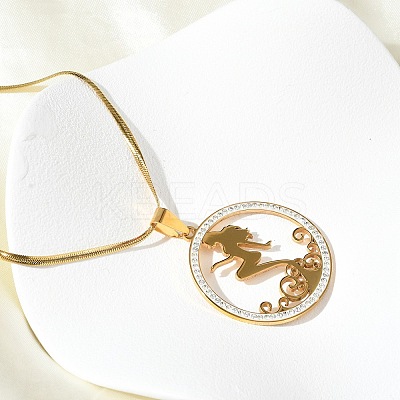 201 Stainless Steel Crystal Rhinestone Ring with Mermaid Pendant Necklaces for Women NJEW-P327-02G-1