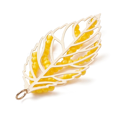 Handmade Glass Seed Beaded Leaf Shape Pendants PALLOY-MZ00935-03-1