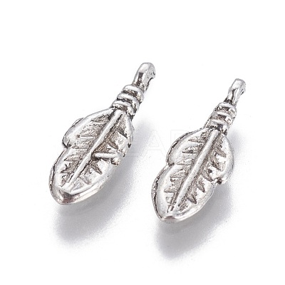 Tibetan Style Alloy Feather Pendants TIBEP-0377-AS-FF-1
