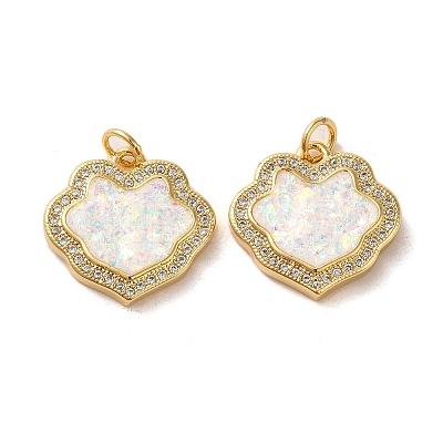 Brass Micro Pave Cubic Zirconia with Synthetic Opal Pendants KK-D096-19G-1