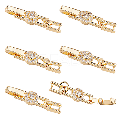 6Pcs Brass Micro Pave Clear Cubic Zirconia Fold Over Clasps KK-DC0004-87-1