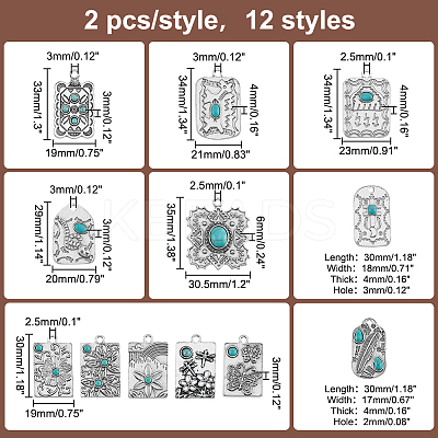 24Pcs 12 Styles Synthetic Turquoise Pendants PALLOY-PH0002-20-1