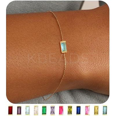 December Birthstone Brass Pave Cubic Zirconia Rectangle Link Bracelets WG17BBA-11-1