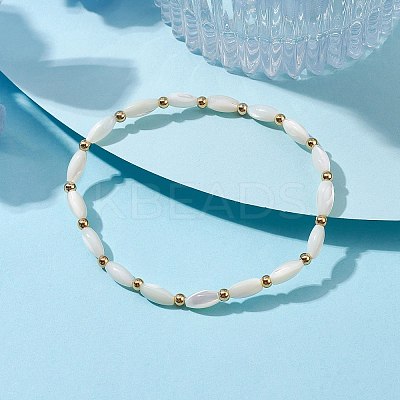 Natural Shell Twist Oval Beaded Stretch Bracelets for Women BJEW-JB10059-1