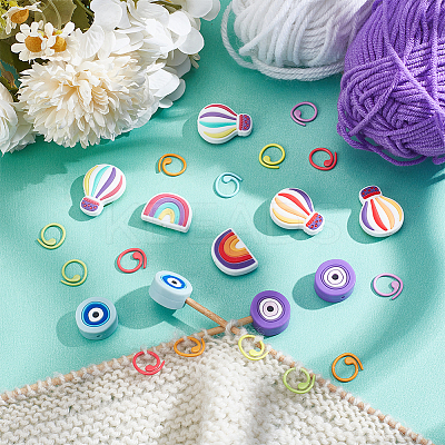 Evil Eye/Hot Air Balloon/Rainbow Silicone Knitting Needle Point Protectors SIL-NB0001-36-1