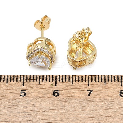 Brass Micro Pave Clear Cubic Zirconia Stud Earrings EJEW-Z128-01G-02-1