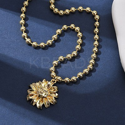 Brass Flower Pendant Ball Chain Necklaces NJEW-D348-01G-1