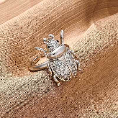 Brass Micro Pave Cubic Zirconia Adjustable Open Cuff Rings for Women RJEW-A072-01D-P-1