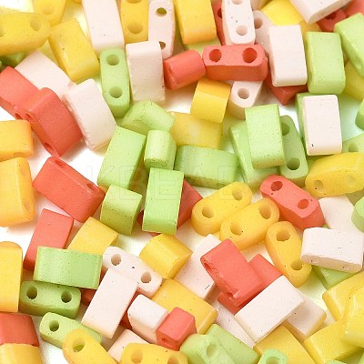 4 Colors Christmas 2-Hole Baking Paint Glass Seed Beads SEED-X0058-08-1