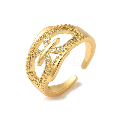 Rack Plating Brass Micro Pave Clear Cubic Zirconia Cuff Rings for Women RJEW-G325-13D-G-1
