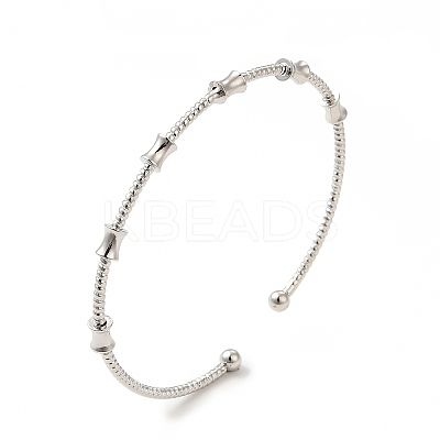 Rack Plating Brass Drum Beaded Open Cuff Bangle for Women BJEW-E073-07P-1