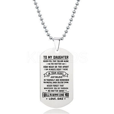 201 Stainless Steel To My Daughter Dog Tag Pendant Ball Chain Necklaces FS-WG527E6-30-1