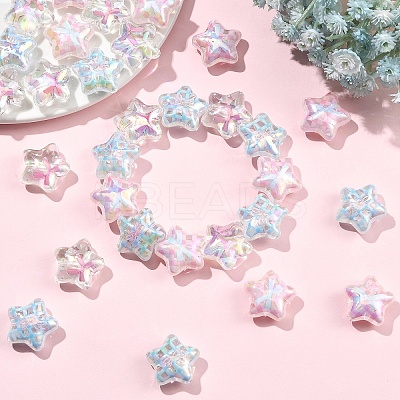 30Pcs 3 Colors UV Plating Printed Transparent Acrylic Beads PACR-YW0001-59-1