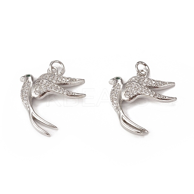 Brass Micro Pave Cubic Zirconia Bird Pendants KK-E068-VB297-1