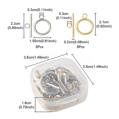 10 Sets 2 Styles 304 Stainless Steel Toggle Clasps STAS-YW0001-64-1