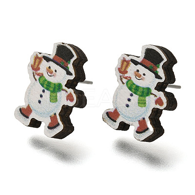 Christmas Printed Wood Stud Earrings for Women EJEW-U025-01C-1
