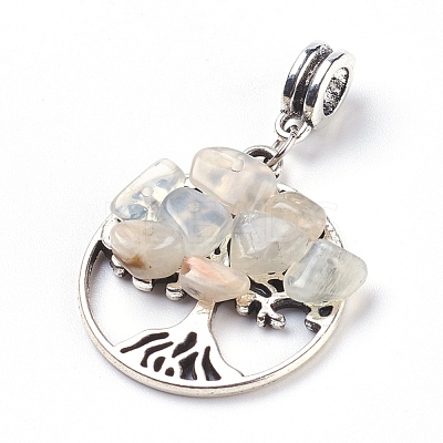 Natural White Moonstone European Dangle Charms PALLOY-JF00349-09-1