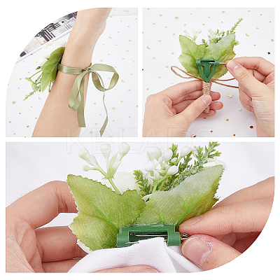 4Pcs 2 Style Silk Cloth Rose Flower Boutonniere Brooch & Wrist Corsage AJEW-HY0001-32-1