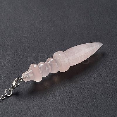 Natural Rose Quartz Pointed Dowsing Pendulums AJEW-B020-06P-07-1