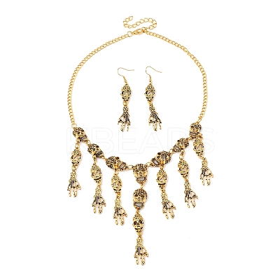 Halloween Tibetan Style Alloy Bib Necklaces & Dangle Earring Sets LS-SJEW-P006-02AG-1