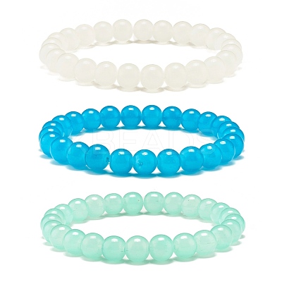 8mm Imitation Jade Glass Round Beads Stretch Bracelet for Girl Women BJEW-JB07179-1
