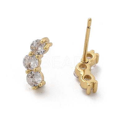 Brass Micro Pave Clear Cubic Zirconia Stud Earrings EJEW-R016-01G-01-1