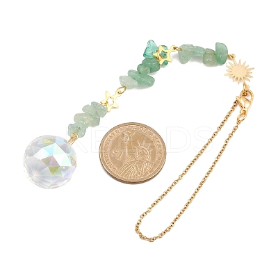 Round Glass & Natural Green Aventurine Chips Hanging Suncatchers HJEW-JM04209-01-1