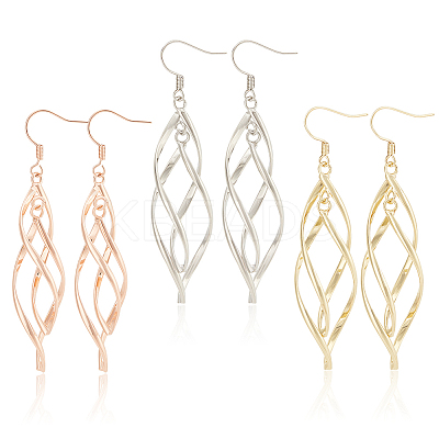 3 Pairs 3 Colors Brass Twist Wave Dangle Earrings for Women EJEW-AN0003-26-1