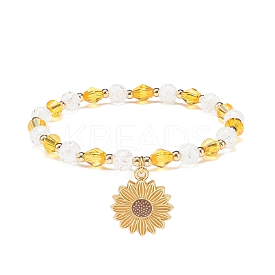 Acrylic Beaded Stretch Bracelet with Alloy Enamel Charms for Women BJEW-JB08727-1