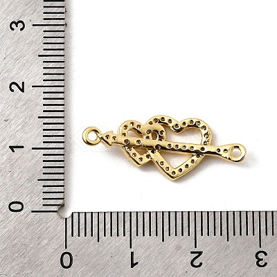 Brass Micro Pave Clear Cubic Zirconia Double Heart Connector Charms KK-I360-013G-03-1