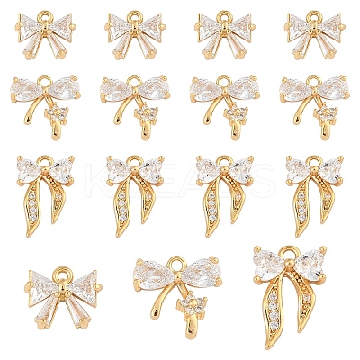10Pcs Brass Micro Pave Cubic Zirconia Pendants KK-YW0003-15-1