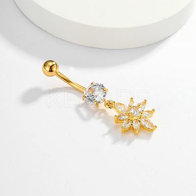 Flower 201 Stainless Steel Clear Cubic Zirconia Belly Button Rings for Women WS6674-1