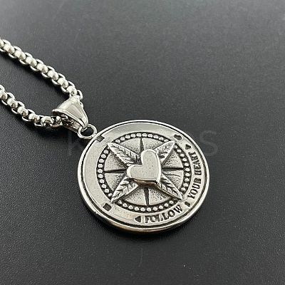Stylish 304 Stainless Steel Heart Compass Pendant Punk Necklaces for Men LS-RK6360-1
