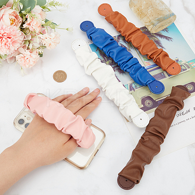 5Pcs 5 Colors Wrinkled PU Leather Mobile Phone Wrist Strap AJEW-WR0001-74-1