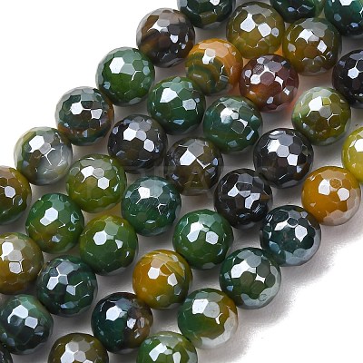 Electroplated Natural Agate Beads Strands G-B191-A07-8mm-19-1