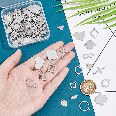 112Pcs 14 Styles 201 Stainless Steel Connector Charms STAS-PH0004-31-1