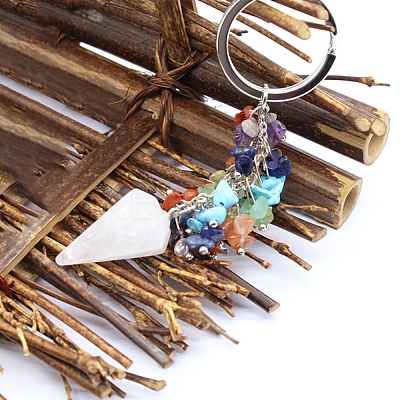 Natural Quartz Crystal Cone Charm Keychain G-PW0007-030A-1