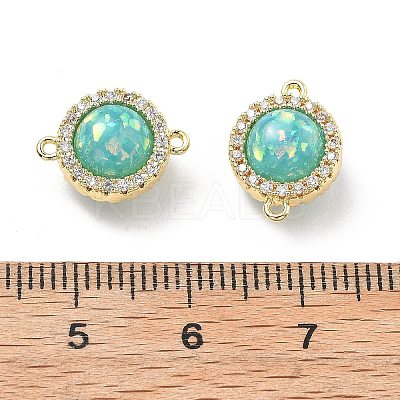 Brass Micro Pave Clear Cubic Zirconia Flat Round Connector Charms LS-KK-B129-24G-02-1