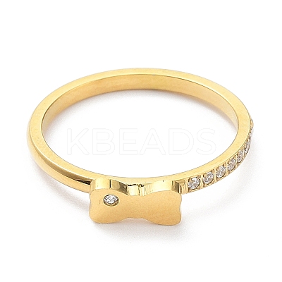 Ion Plating(IP) 304 Stainless Steel Bowknot Finger Ring with Cubic Zirconia RJEW-K224-15G-1