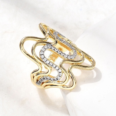 Brass Micro Pave Clear Cubic Zirconia Cuff Rings RJEW-H262-02G-1