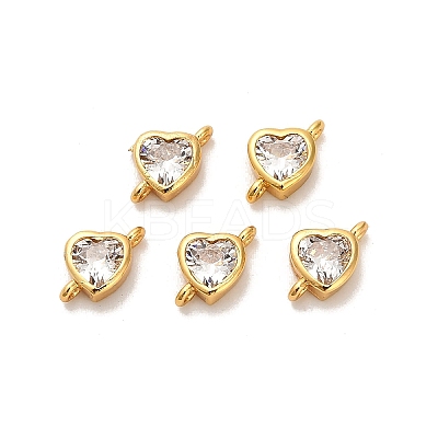 Brass Pave Clear Cubic Zirconia Heart Links Connector Charms KK-H515-01B-G-1