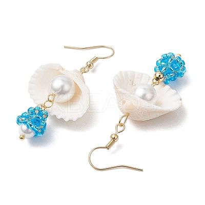 5Pair Shell Glass Dangle Earrings EJEW-MZ00424-1