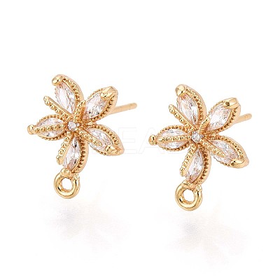 Flower Brass Micro Pave Cubic Zirconia Stud Earring Findings KK-B152-01B-G-1