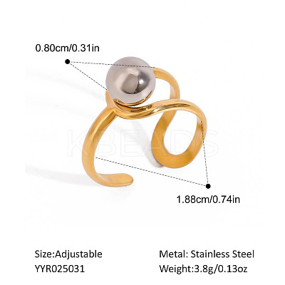 European Style Hollow Design Stainless Steel Beaded Adjustable Open Cuff Rings ZU9443-1-1