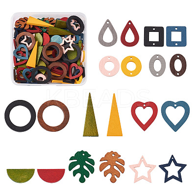 120Pcs 20 Style Painted Wood Pendants/Links/Cabochons/Bead WOOD-BT0001-05-1