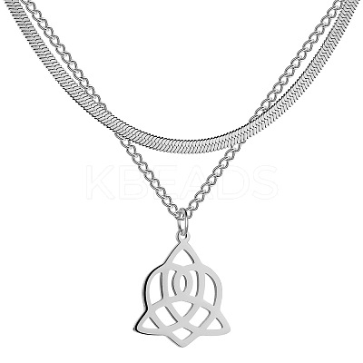 Non-Tarnish 304 Stainless Steel Curb & Herringbone Chains Double Layer Necklaces LS-NJEW-P280-01P-1