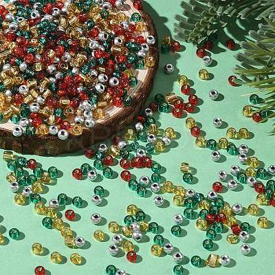 4 Colors Christmas 6/0 Glass Round Seed Beads SEED-X0058-05-1